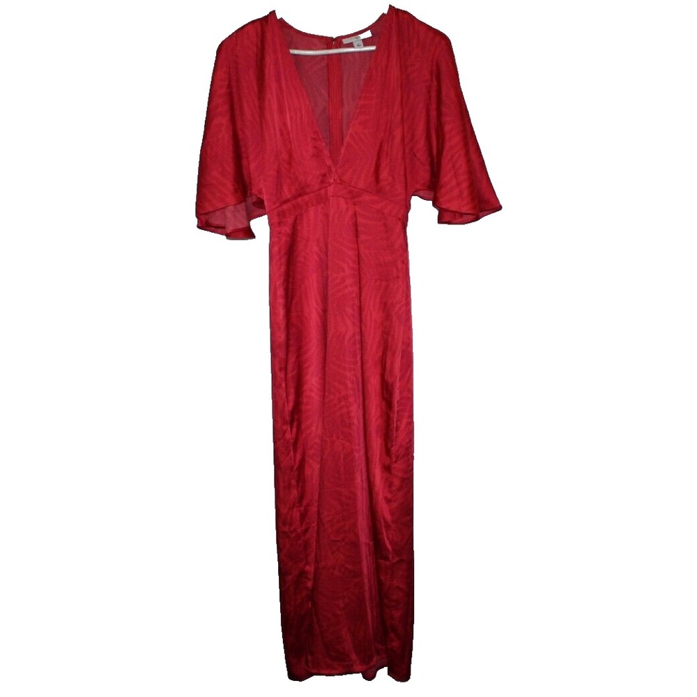 Fe Noel X Target Dress Womens 4 Red Palm Leaf Contrast Print Flutter Sleeve Maxi